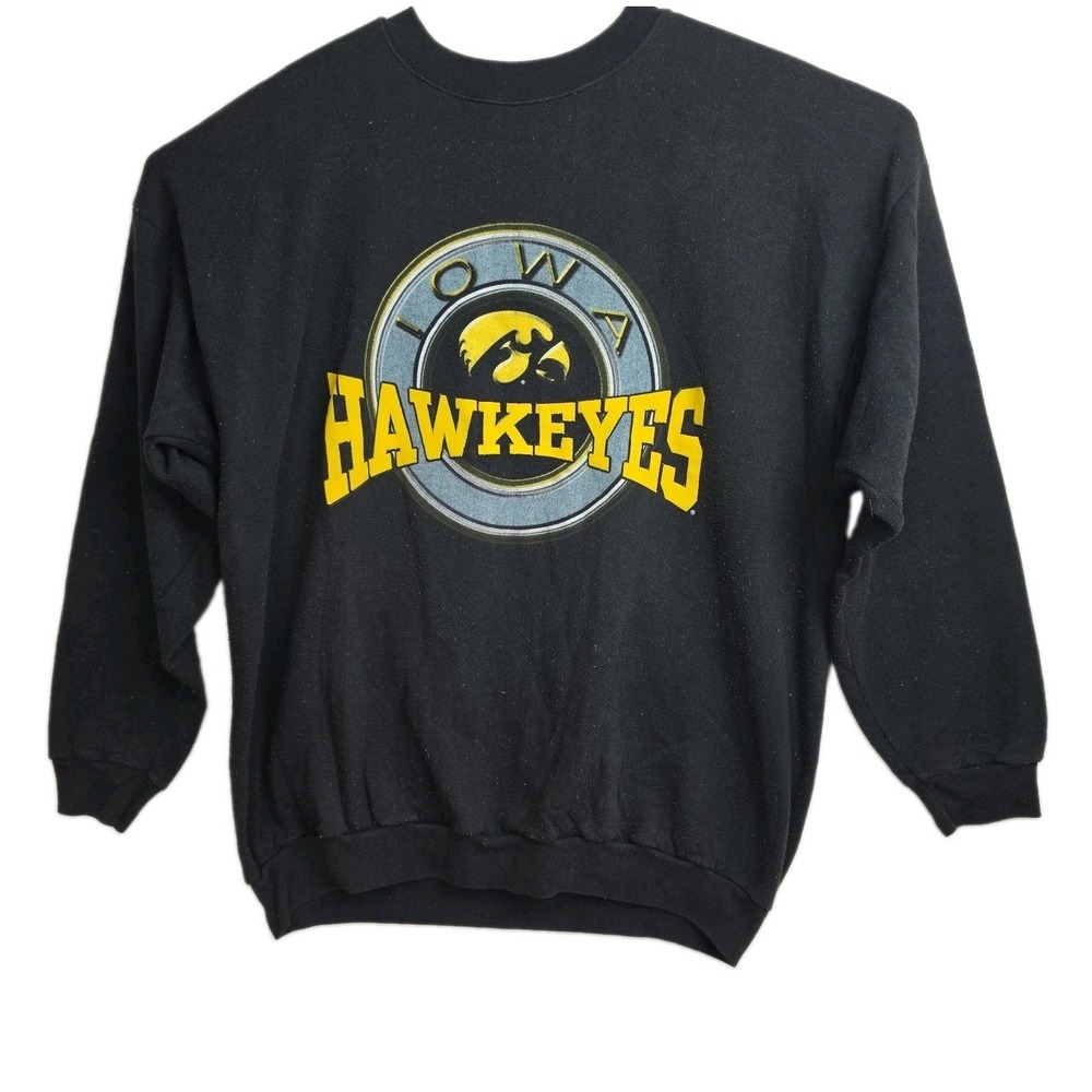 VTG TNT Iowa Hawkeyes Sweatshirt Men's 3XL Black Graphic Print Logo Crew Neck